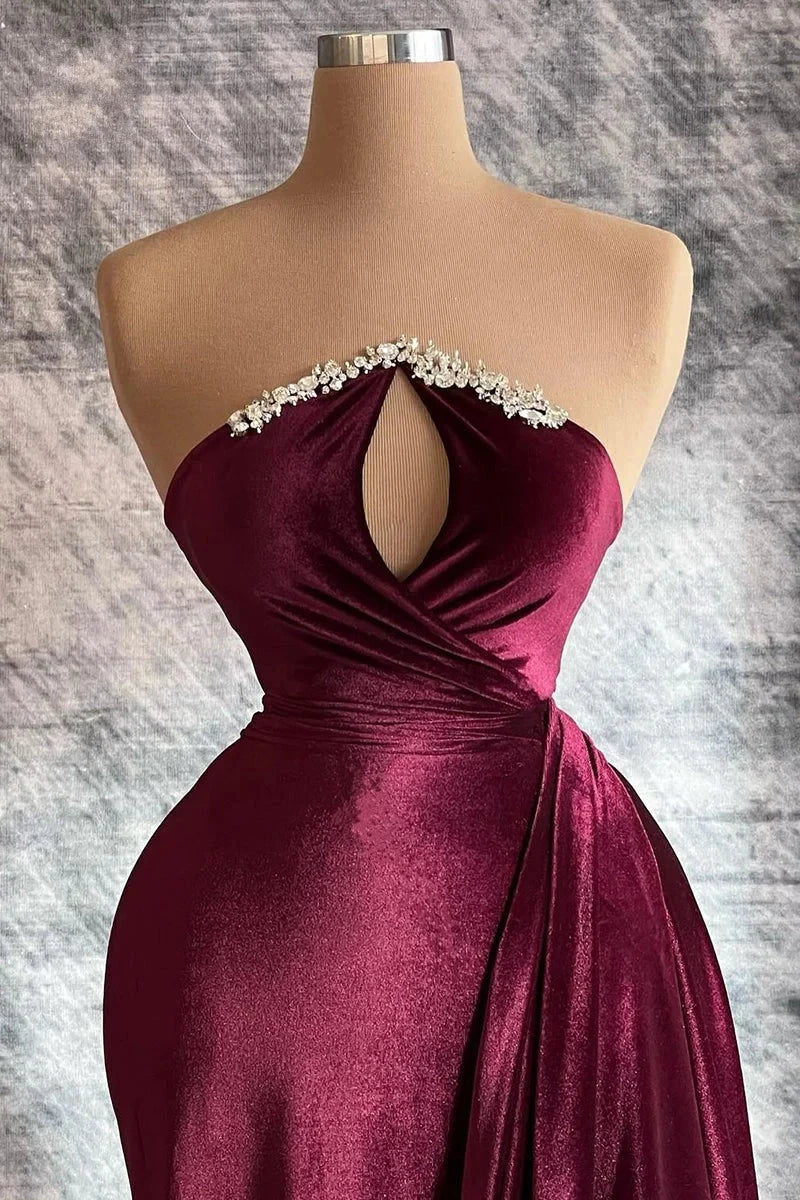 Designer Burgundy Velvet Long Sleeves Prom Dress With TrainGala Dresses Elegant simple gentle atmospheric and unique desi Bring summer colors to enhance whiteness by YiHuiw
