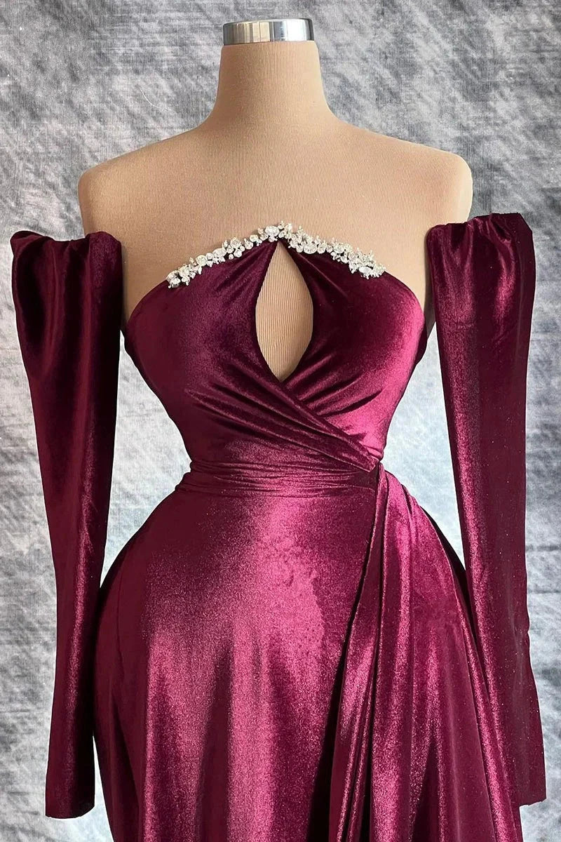 Designer Burgundy Velvet Long Sleeves Prom Dress With TrainGala Dresses Elegant simple gentle atmospheric and unique desi Bring summer colors to enhance whiteness by YiHuiw
