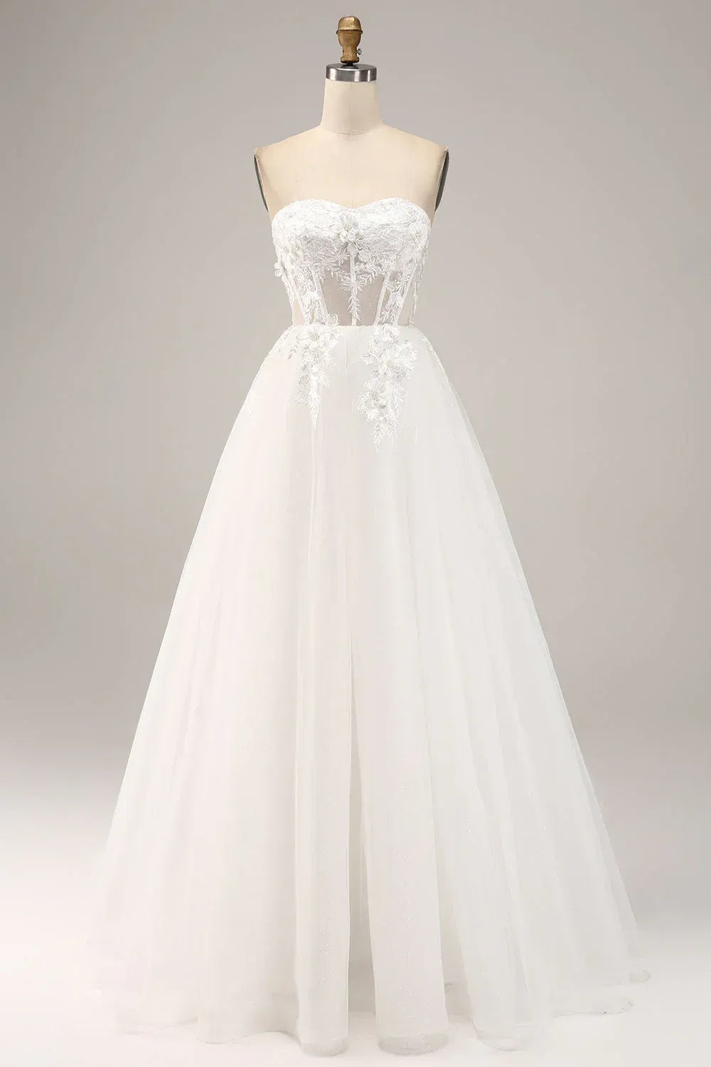A-Line Sweetheart Tulle Lace-Up Back Train Wedding Dress - Yihuiw by Yihuiw