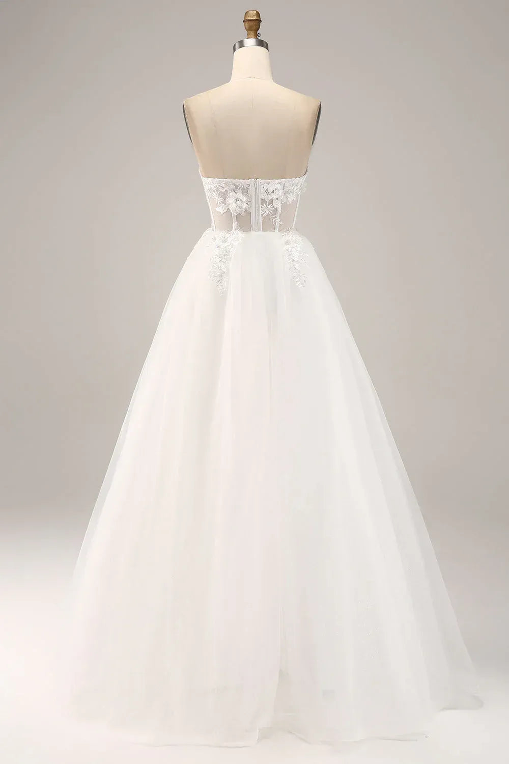 A-Line Sweetheart Tulle Lace-Up Back Train Wedding Dress - Yihuiw by Yihuiw