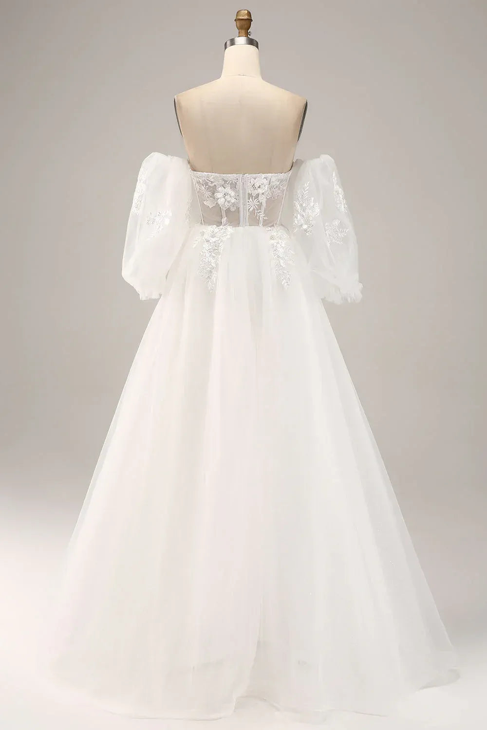 A-Line Sweetheart Tulle Lace-Up Back Train Wedding Dress - Yihuiw by Yihuiw
