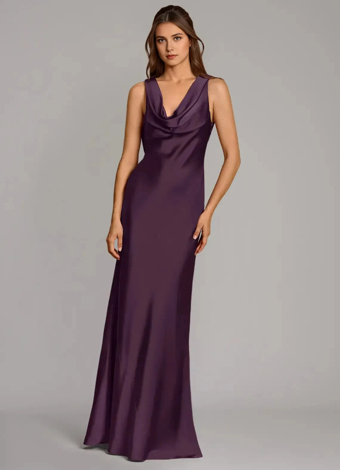 Distinct Sheath Cowl Neck Sleeveless Crisscross Open Back Floor Length Female Evening Dress by YiHuiw