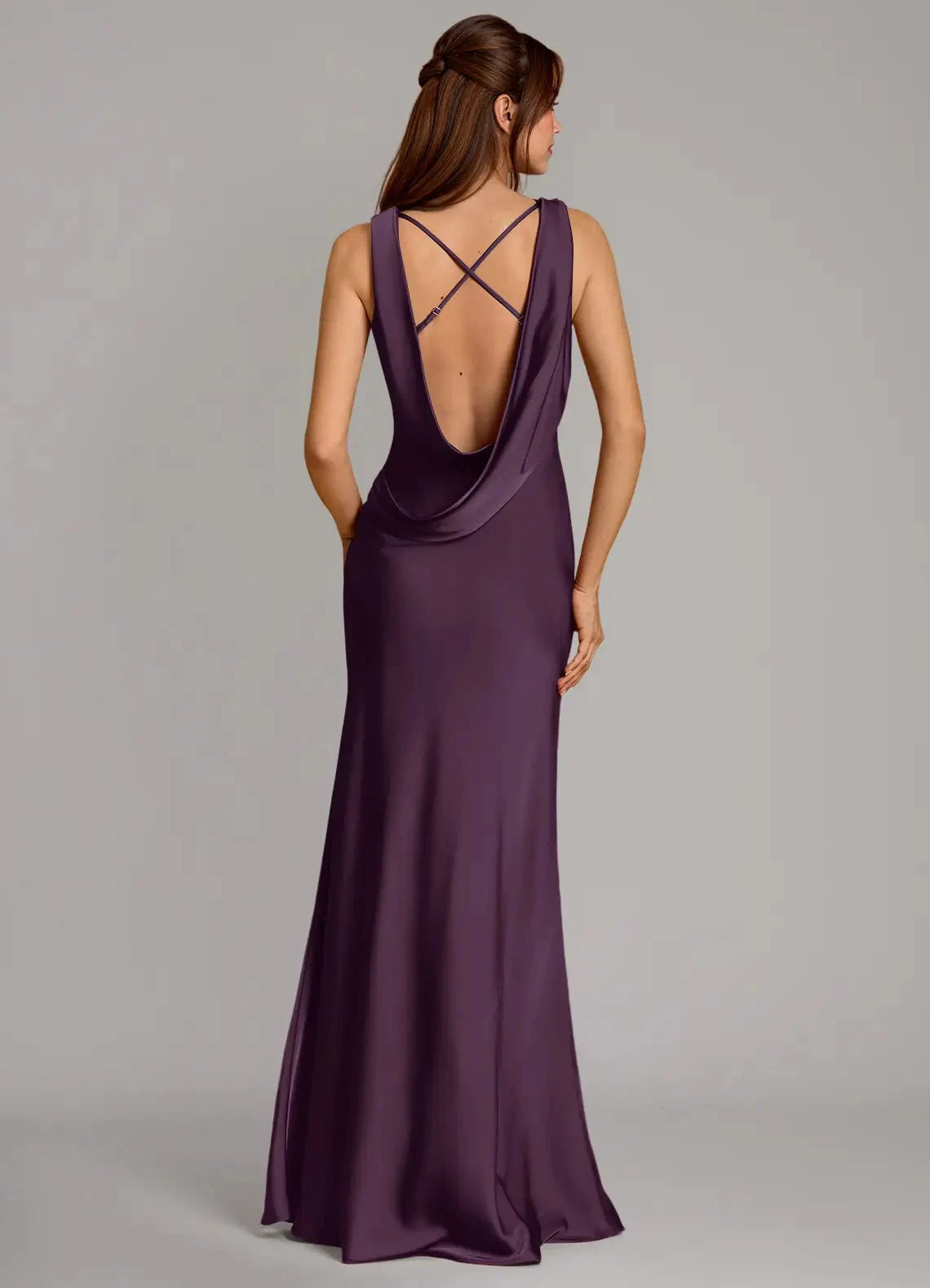 Distinct Sheath Cowl Neck Sleeveless Crisscross Open Back Floor Length Female Evening Dress by YiHuiw