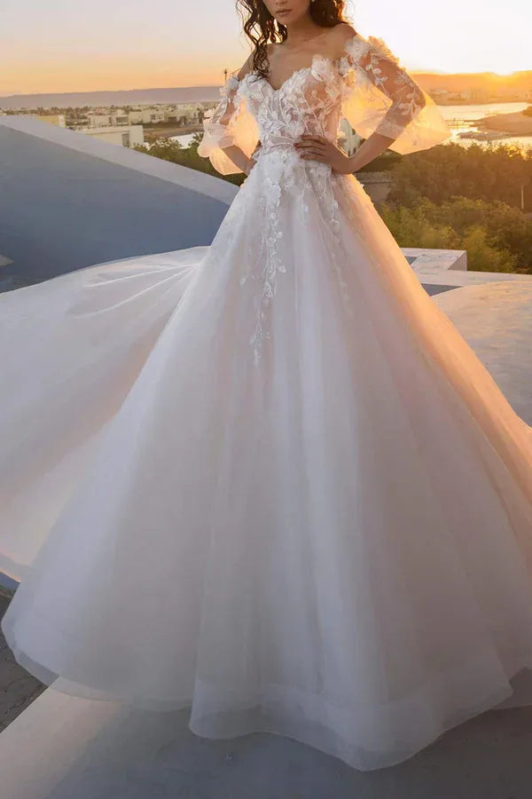 A-Line Sweetheart Floor-Length Wedding Dress - Yihuiw by Yihuiw