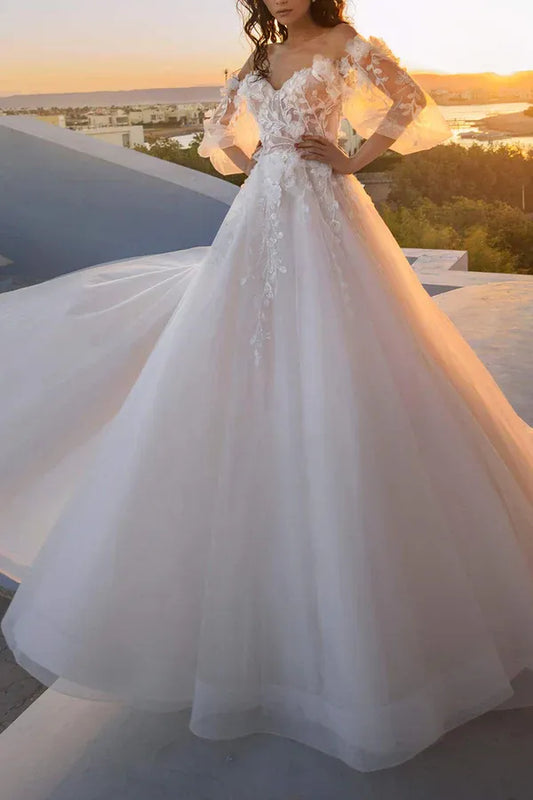A-Line Sweetheart Floor-Length Wedding Dress - Yihuiw by Yihuiw