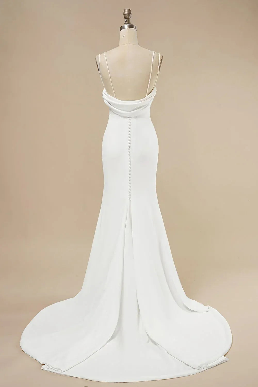 Mermaid V-Neck Crepe Button Back Train Wedding Dress - Yihuiw by Yihuiw