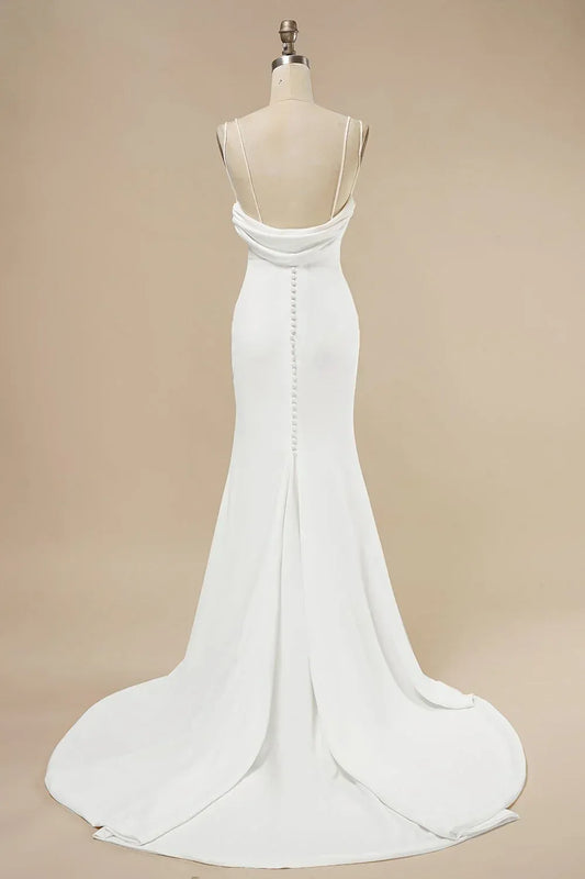 Mermaid V-Neck Crepe Button Back Train Wedding Dress - Yihuiw by Yihuiw