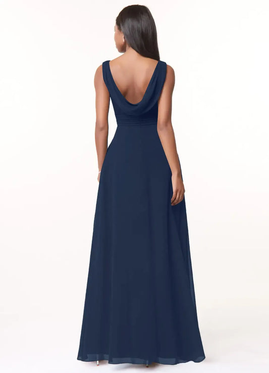 A-Line Cowl Neck Chiffon Sleeveless High Slit Wedding Dress - Yihuiw by Yihuiw