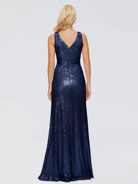 A-Line V-Neck Sequin Sleeveless Ruched Wedding Dress - Yihuiw by Yihuiw