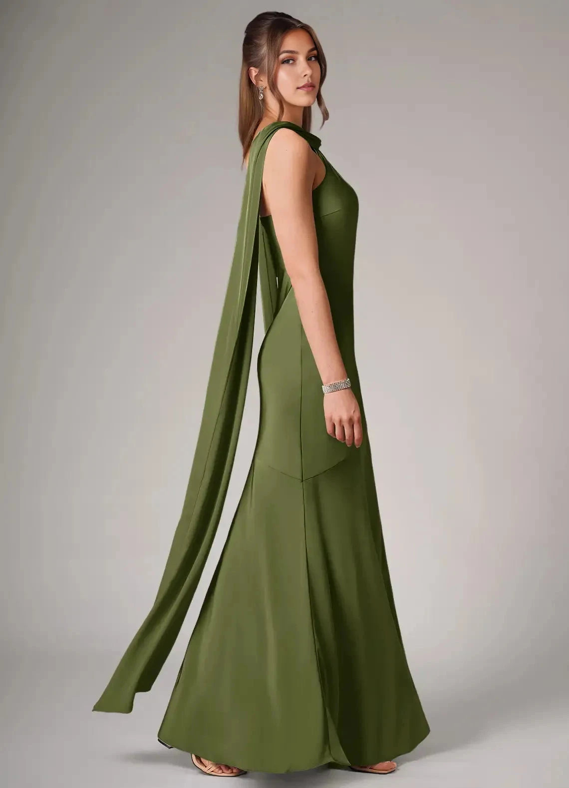 Dramatic Mermaid Halter Neck Cape Sleeve Open Back Floor Length For Ladies Evening Dress by YiHuiw