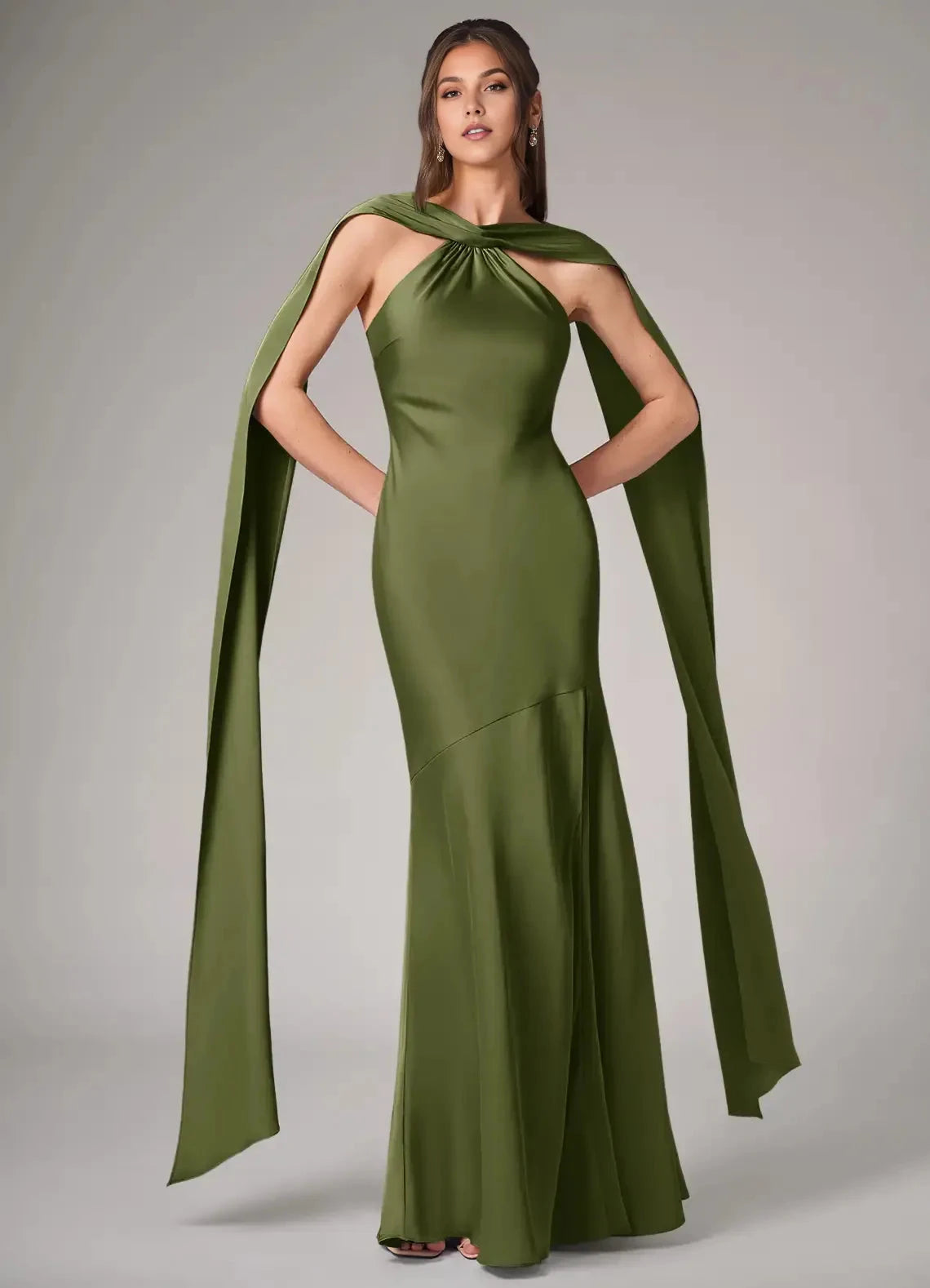 Dramatic Mermaid Halter Neck Cape Sleeve Open Back Floor Length For Ladies Evening Dress by YiHuiw