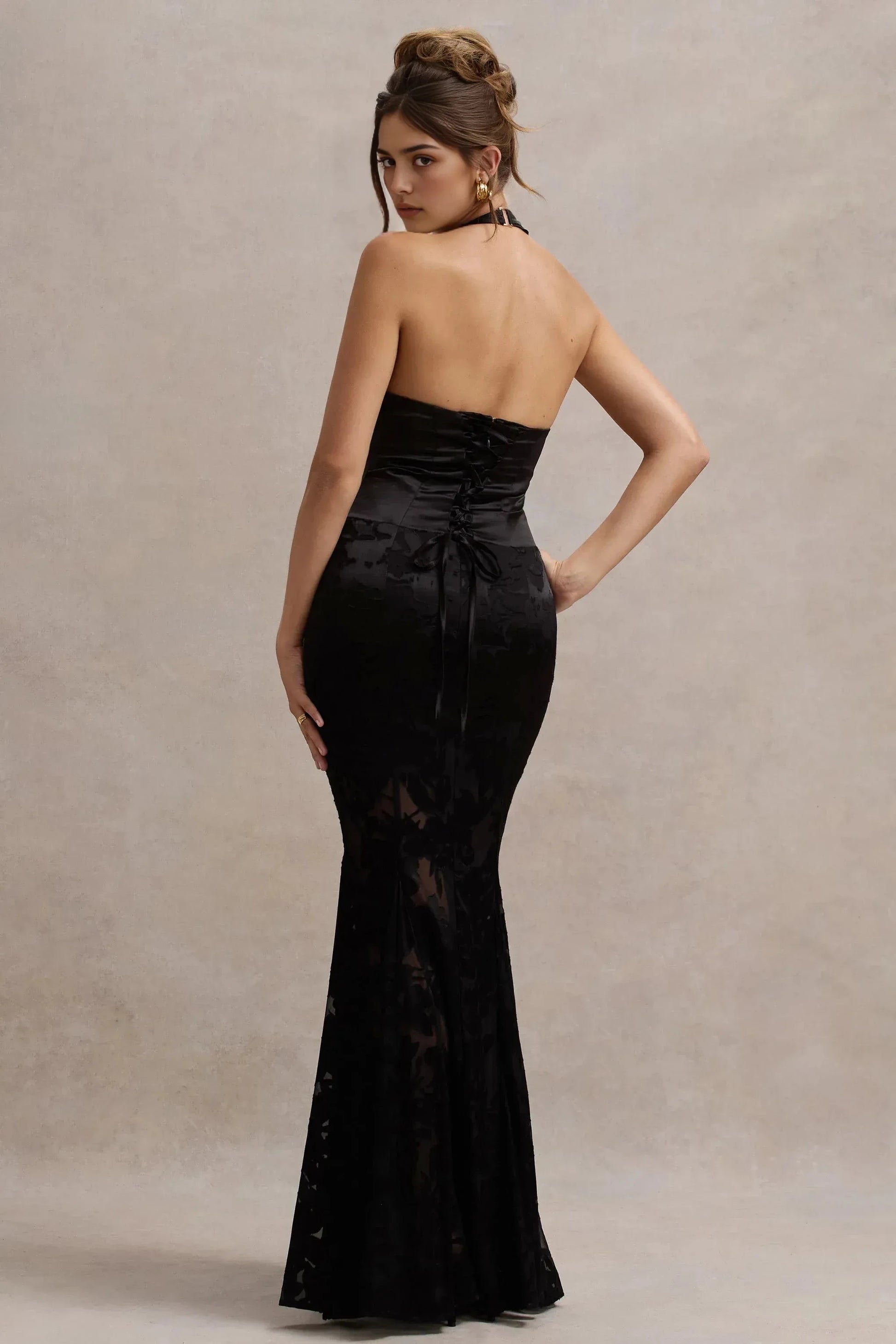 Dramatic Mermaid Halter Neck Sleeveless Lace Up Back Floor Length For Ladies Evening Dress by YiHuiw
