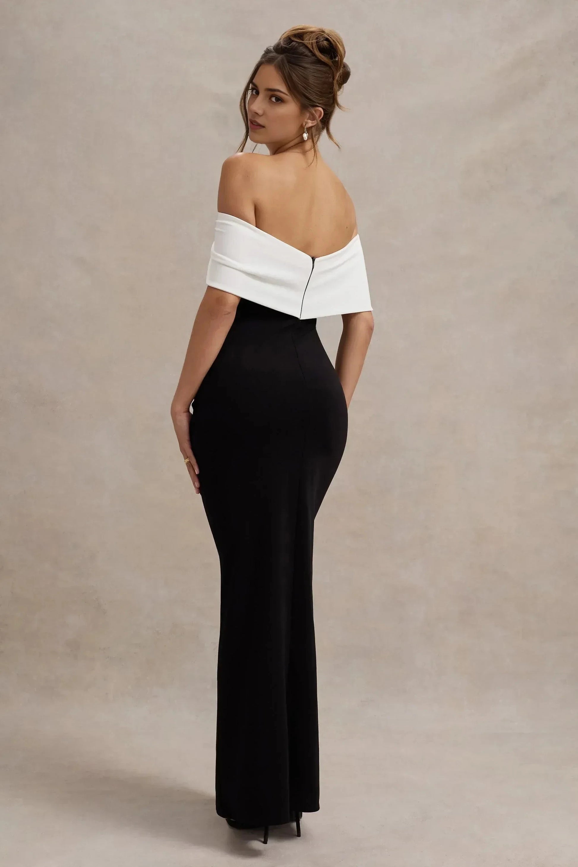 Dramatic Mermaid Off Shoulder Knot Accent Sleeveless High Slit Floor Length Prom Dress by YiHuiw