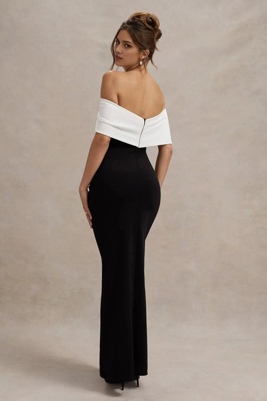 Dramatic Mermaid Off Shoulder Knot Accent Sleeveless High Slit Floor Length Prom Dress by YiHuiw