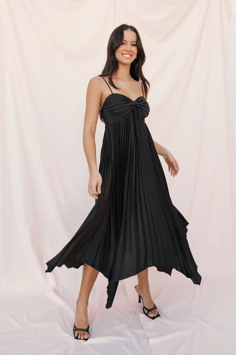 Spaghetti Strap Pleated Midi Wedding Dress - Yihuiw by Yihuiw