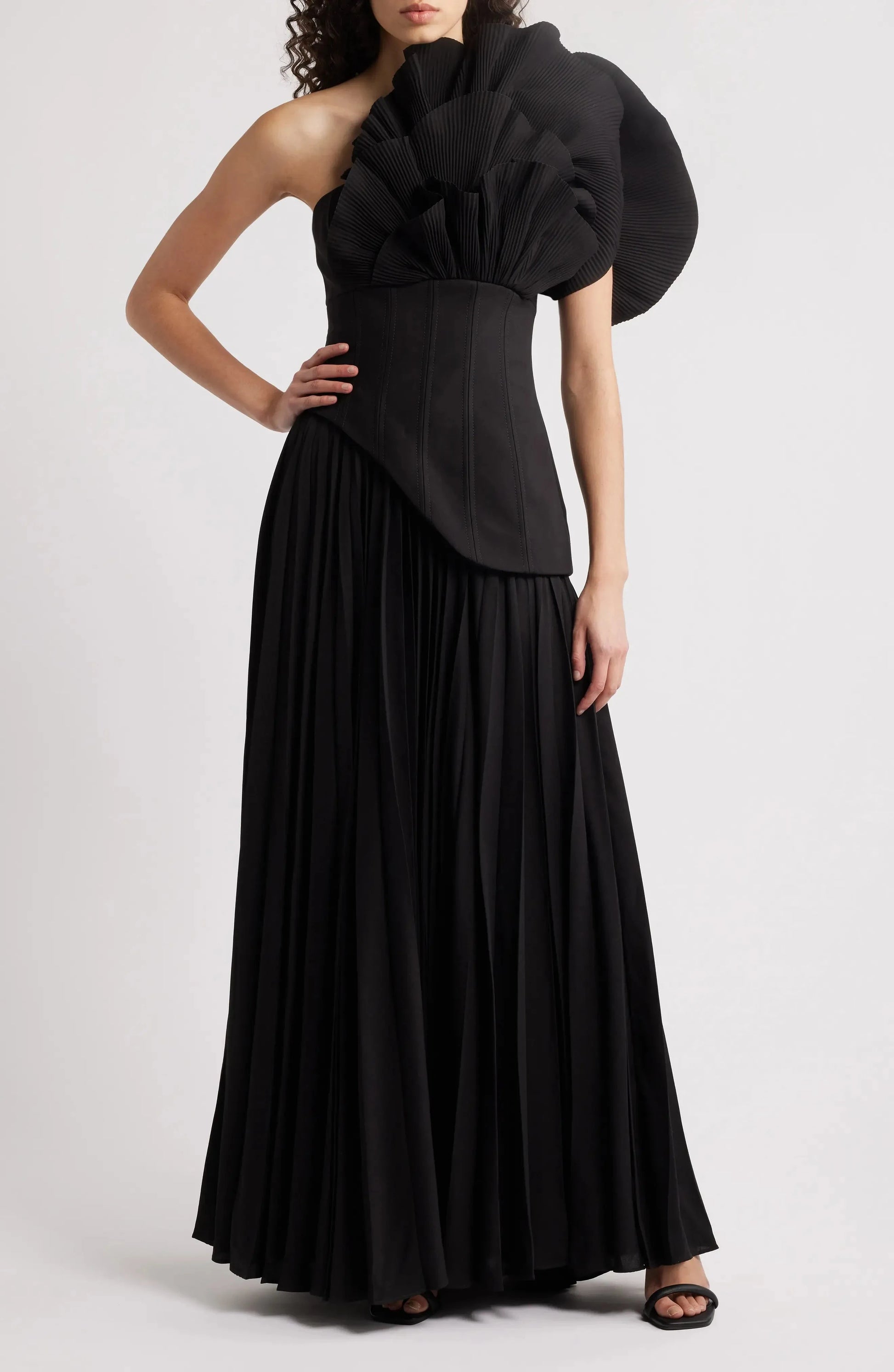 Dramatic Pleated One Shoulder Asymmetrical Open Back Floor Length For Ladies Evening Dress by YiHuiw