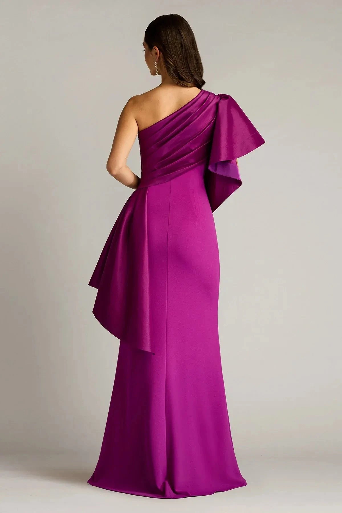 Dramatic Sheath One Shoulder Ruffled Sleeve Ruched Back Floor Length Prom Dress by YiHuiw