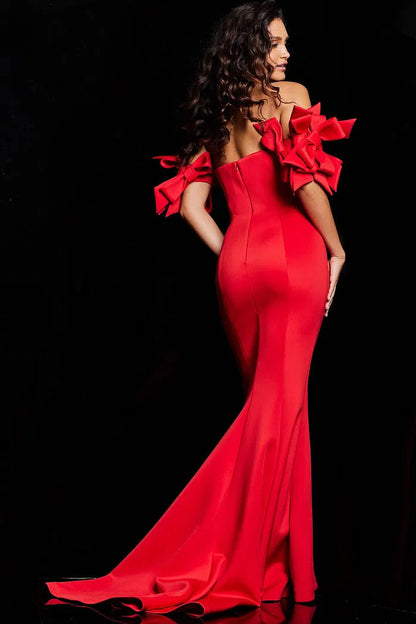 Vestido de noche dramático de sirena, sin mangas, con hombros descubiertos, detalle de lazo, cola y largo hasta el suelo, para eventos formales y ocasiones especiales