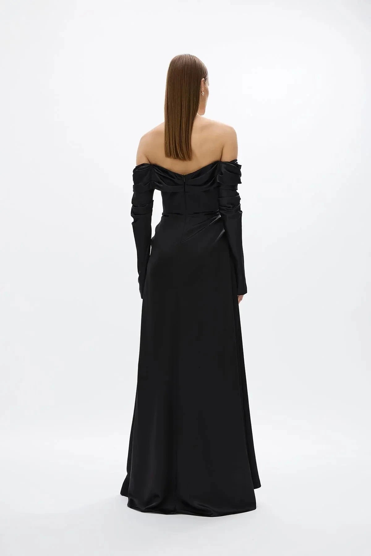Draped A Line Off the Shoulder Long Sleeve Zipper Back Train Floor Length Hot sale Prom Dress by YiHuiw