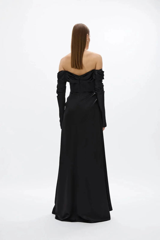Draped A Line Off the Shoulder Long Sleeve Zipper Back Train Floor Length Hot sale Prom Dress by YiHuiw