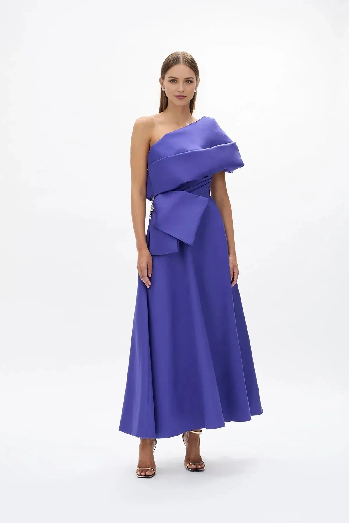 Draped A Line One Shoulder Sleeveless Embellished Back Floor Length Hot Sale Prom Dress by YiHuiw