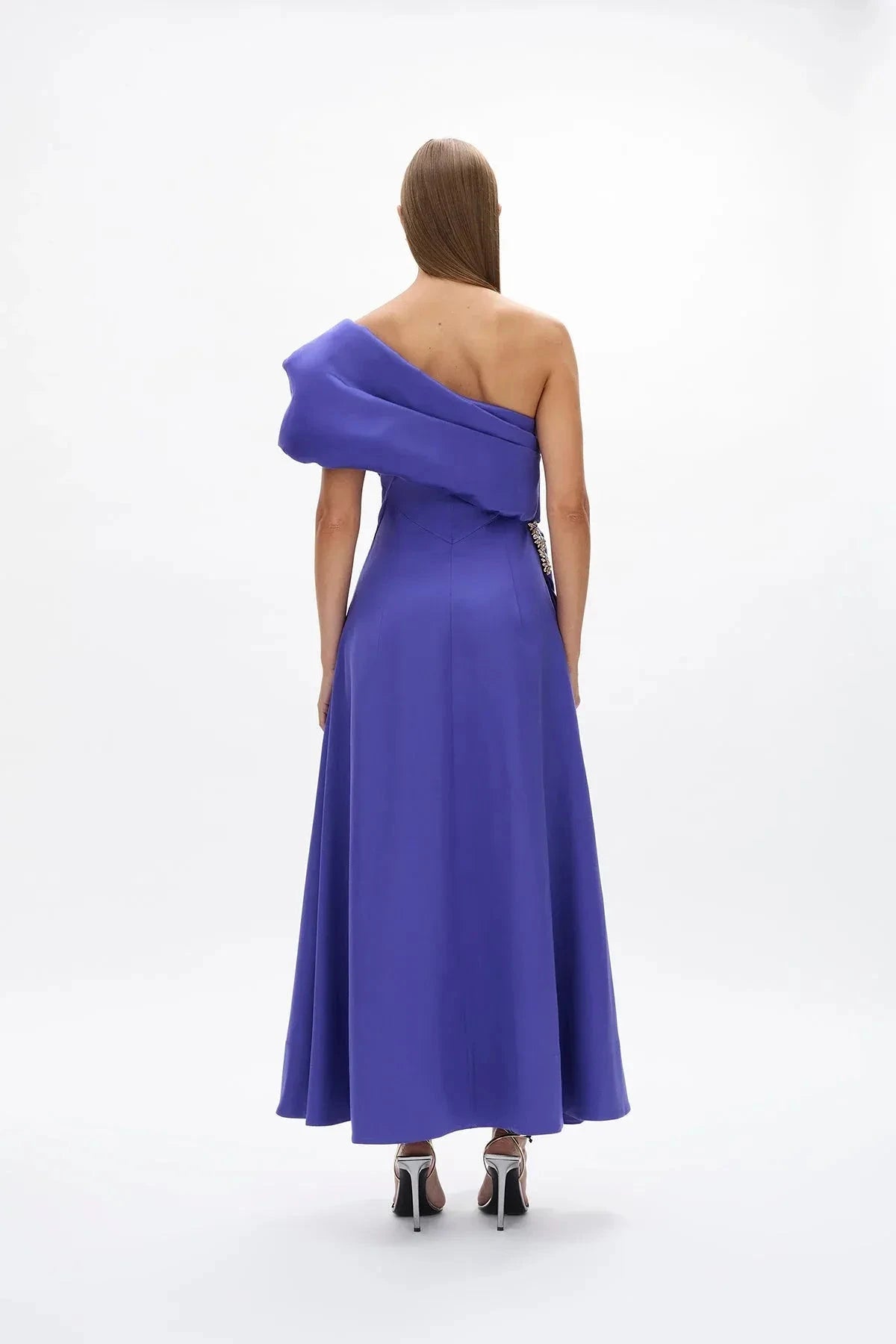Draped A Line One Shoulder Sleeveless Embellished Back Floor Length Hot Sale Prom Dress by YiHuiw