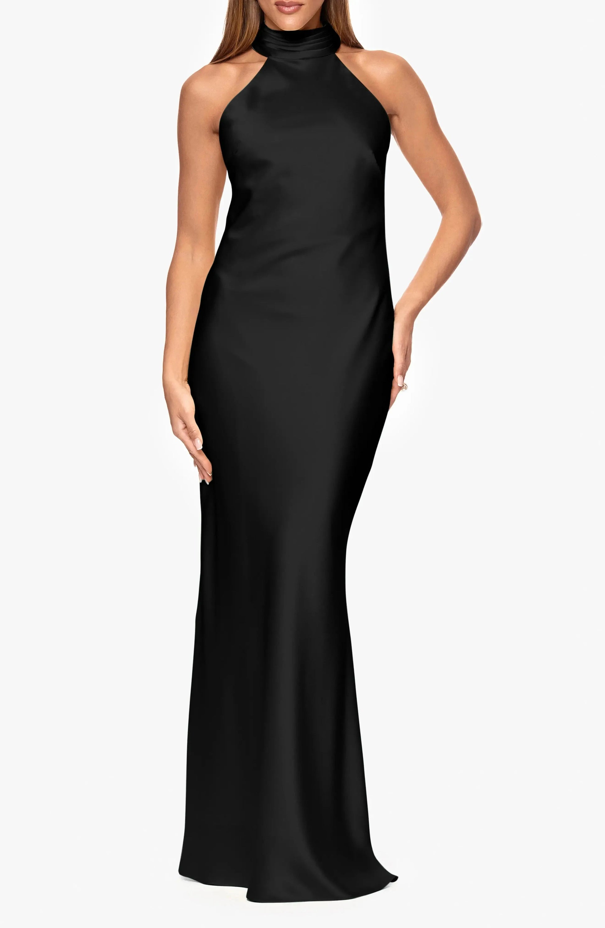 Draped Back Trumpet Halter Neck Sleeveless Open Back Floor Length Female Evening Dress by YiHuiw