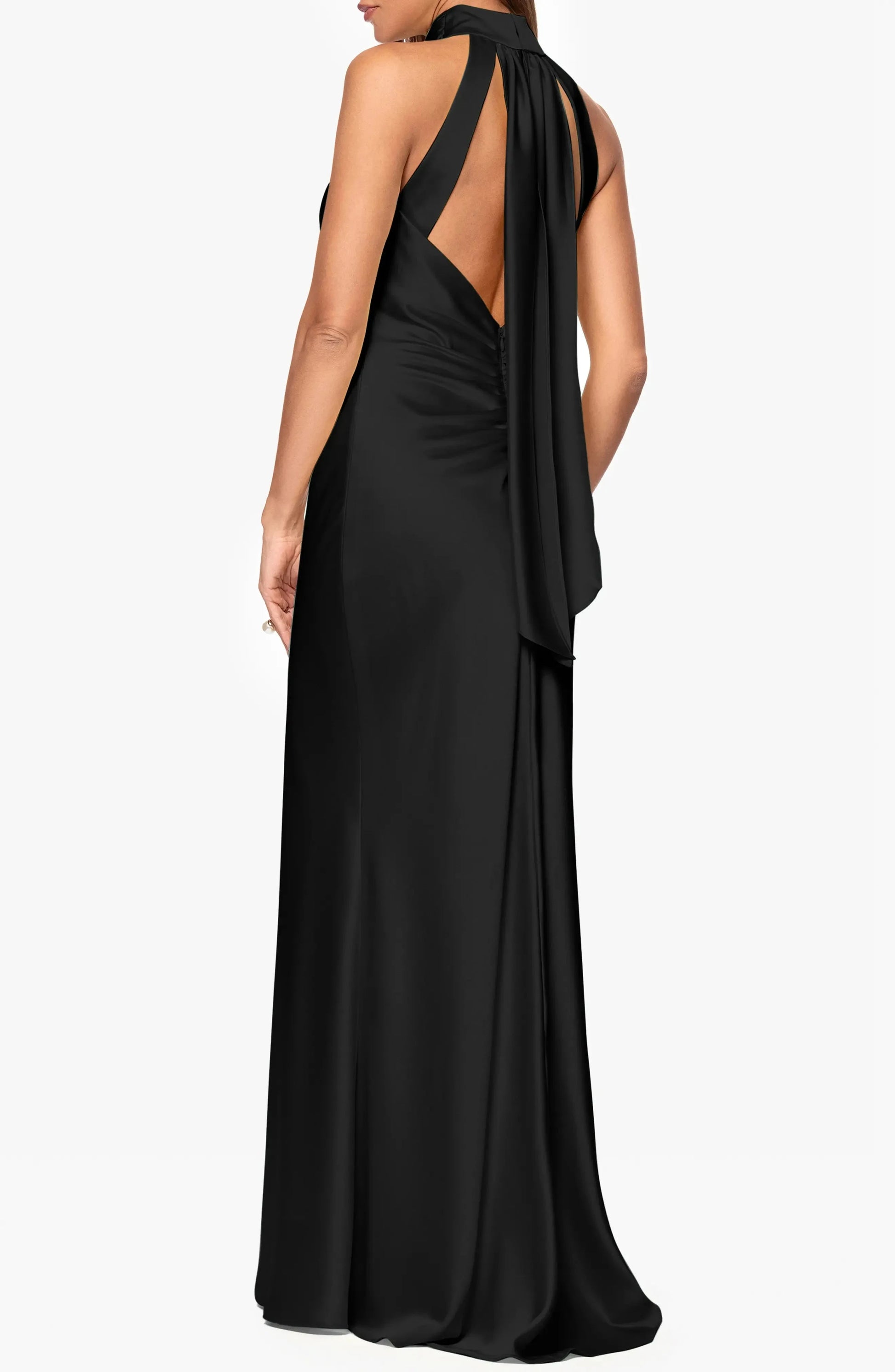Draped Back Trumpet Halter Neck Sleeveless Open Back Floor Length Female Evening Dress by YiHuiw