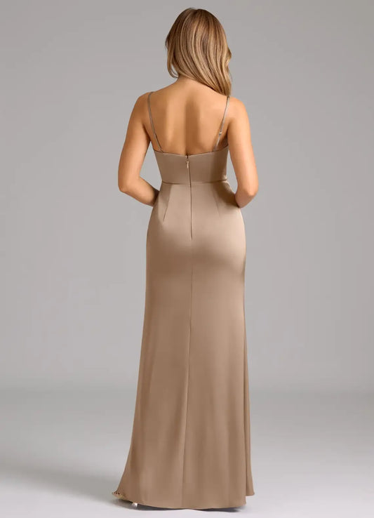 Sheath Spaghetti Strap Satin Draped Wedding Dress - Yihuiw by Yihuiw