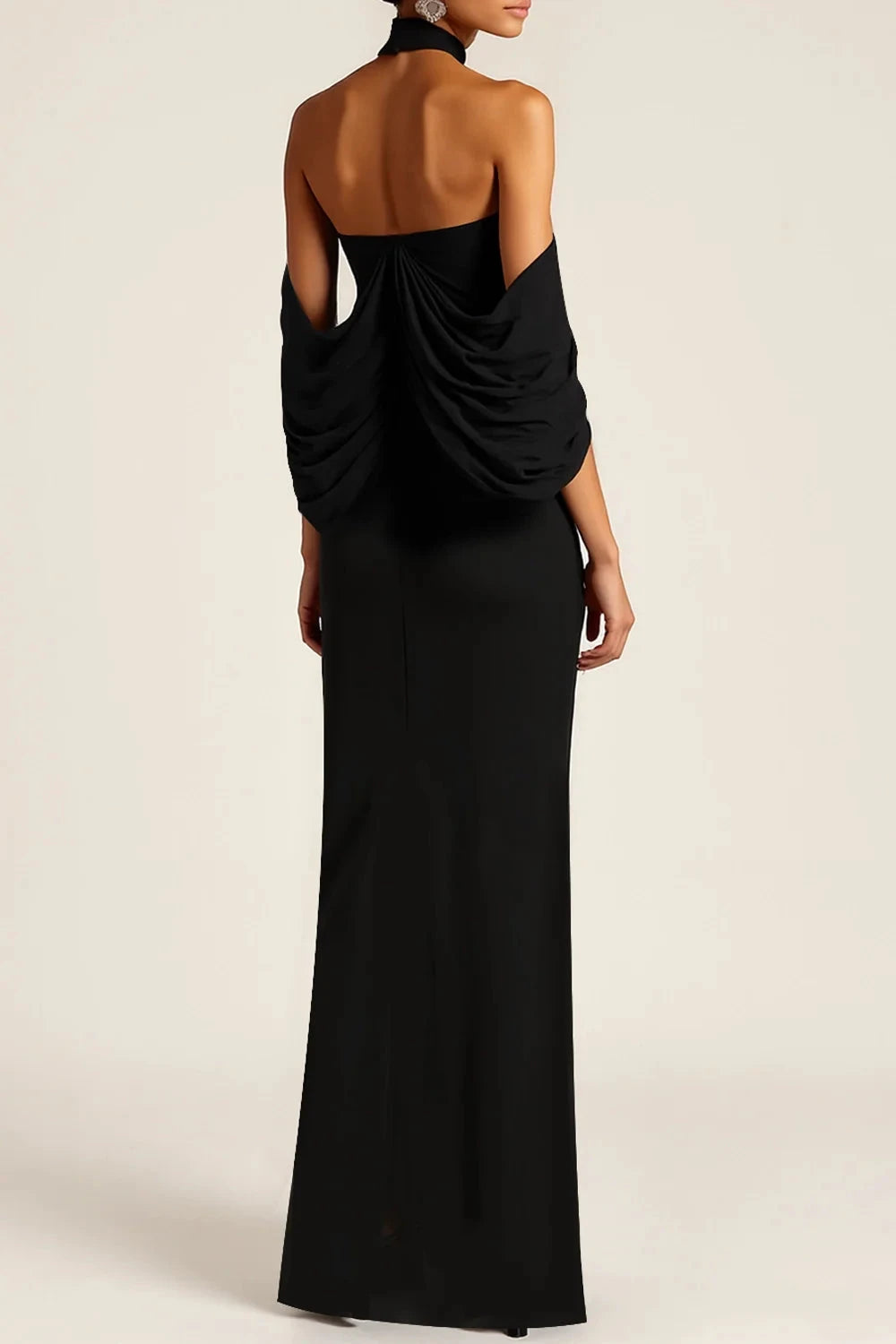 Draped Halter Mermaid Deep V Neck Sleeveless Open Back Floor Length Hot Sale Evening Dress by YiHuiw