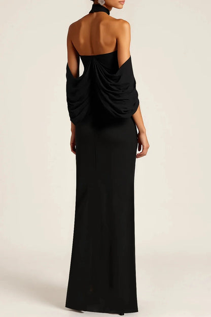 Draped Halter Mermaid Deep V Neck Sleeveless Open Back Floor Length Hot Sale Evening Dress by YiHuiw