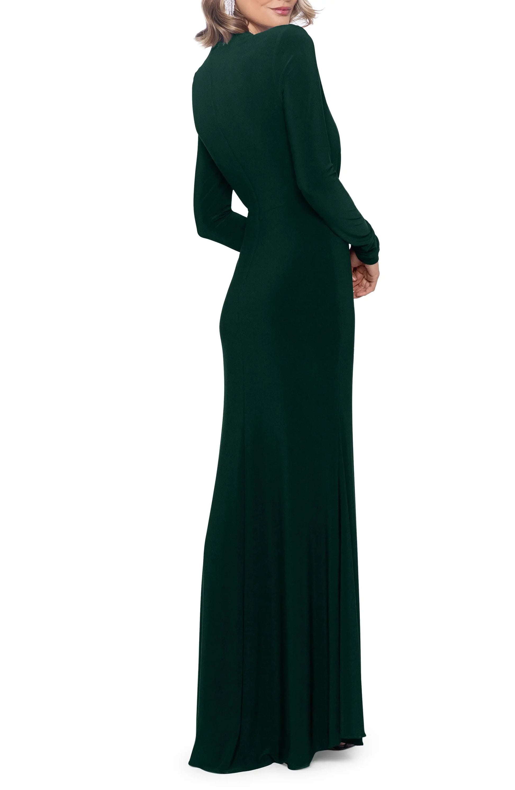 Draped Overlay Trumpet Mock Neck Long Sleeve Zipper Back Floor Length Female Evening Dress by YiHuiw