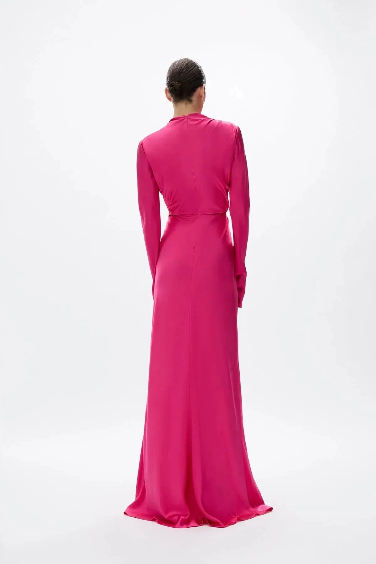 Draped Sheath Cowl Neck Long Sleeve Zipper Back Train Floor Length Hot sale Prom Dress by YiHuiw