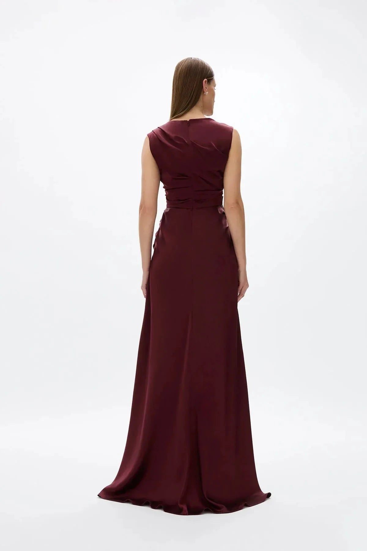 Draped Sheath Crew Neck Sleeveless Zipper Back Train Floor Length For Ladies Prom Dress by YiHuiw
