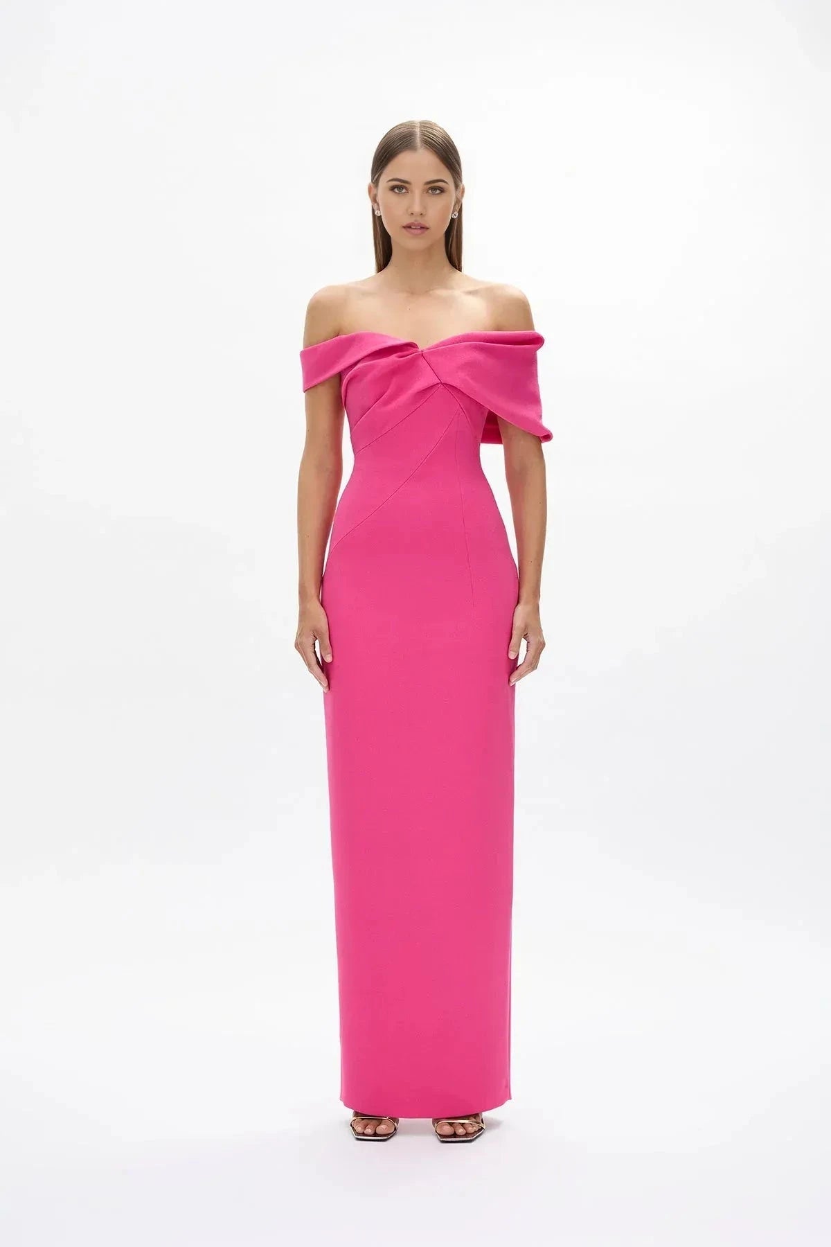 Draped Sheath Off the Shoulder Sleeveless Zipper Back High Slit Floor Length For Ladies Prom Dress by YiHuiw