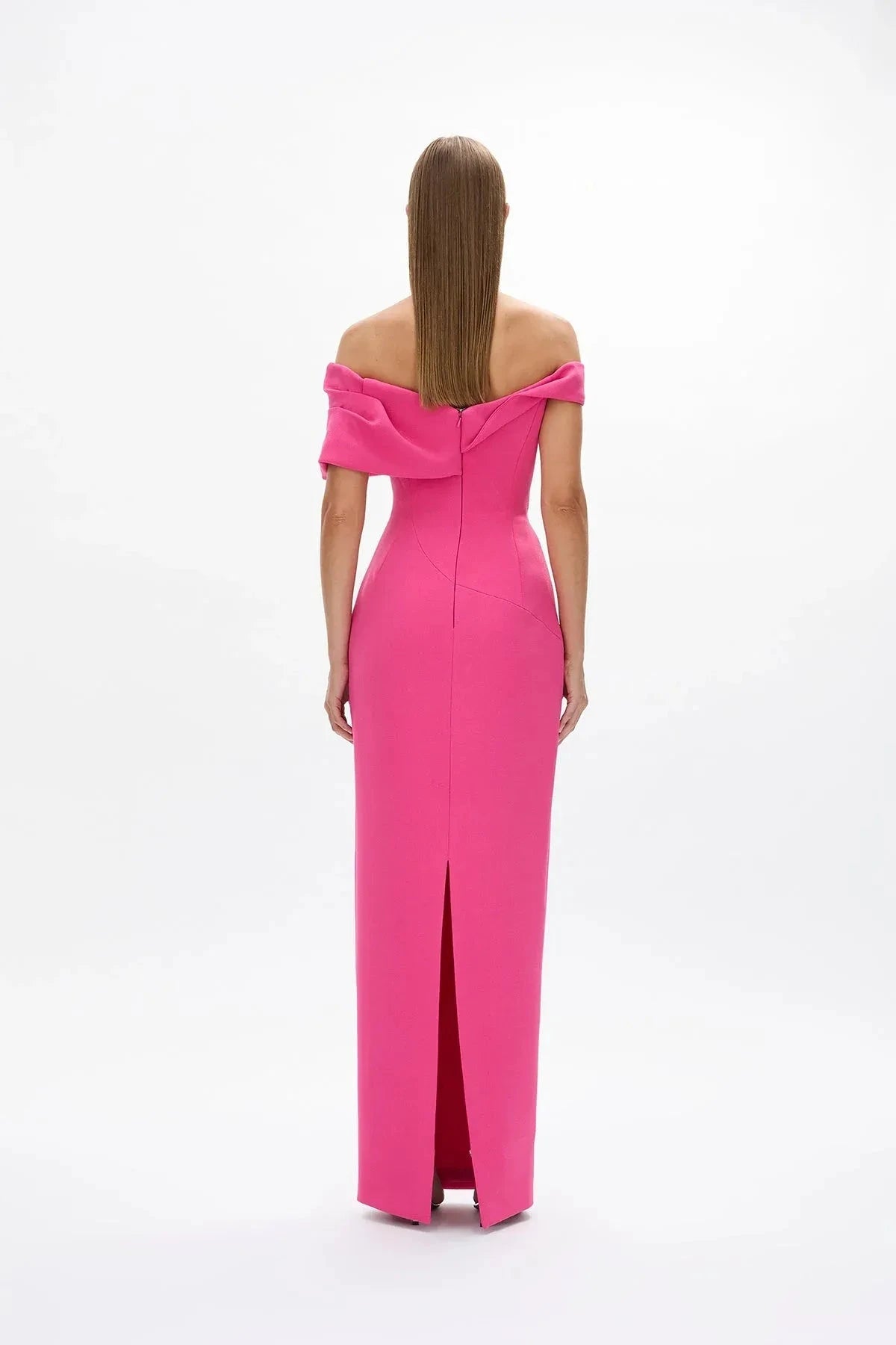 Draped Sheath Off the Shoulder Sleeveless Zipper Back High Slit Floor Length For Ladies Prom Dress by YiHuiw