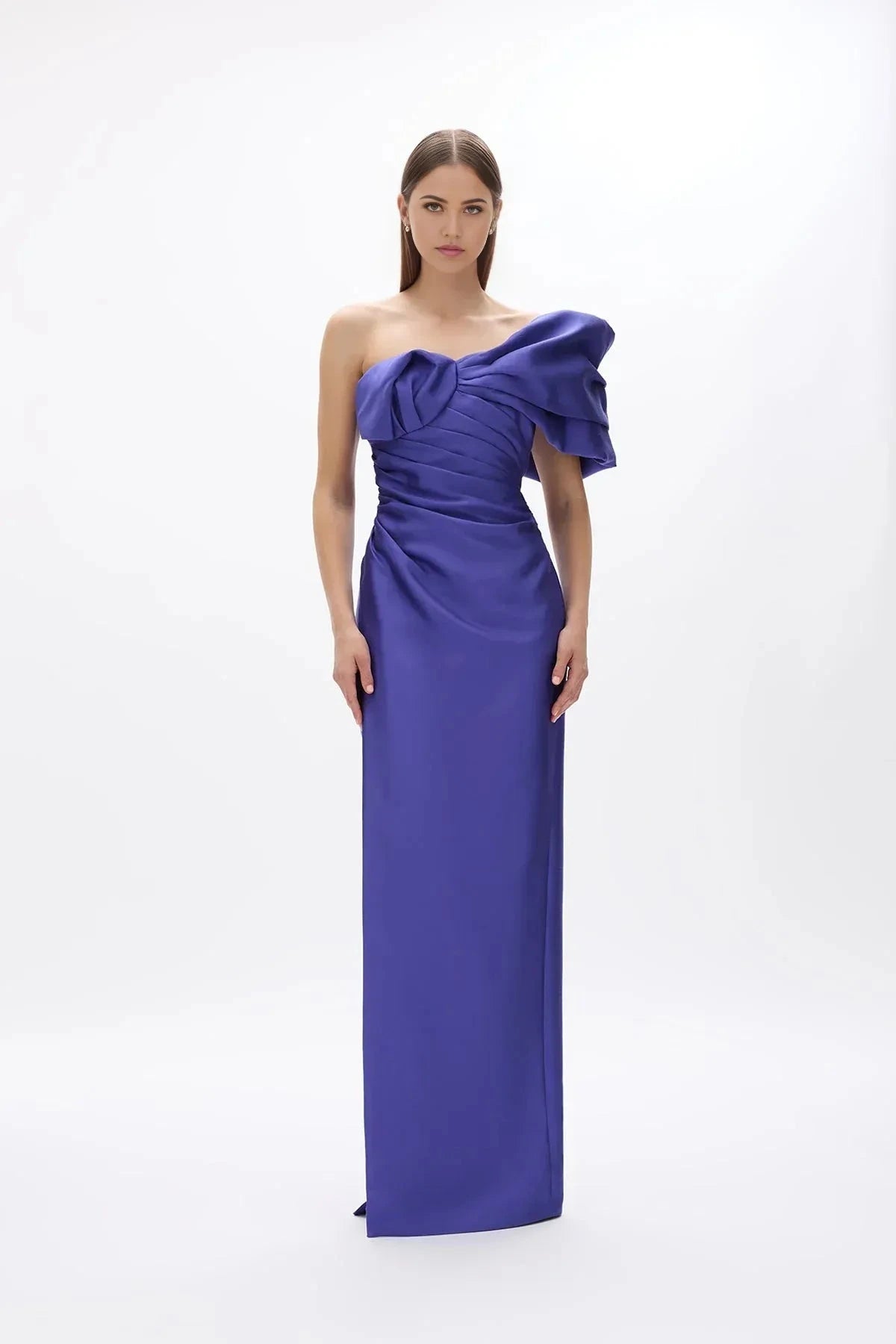 Draped Sheath One Shoulder Sleeveless Zipper Back Floor Length Hot sale Prom Dress by YiHuiw