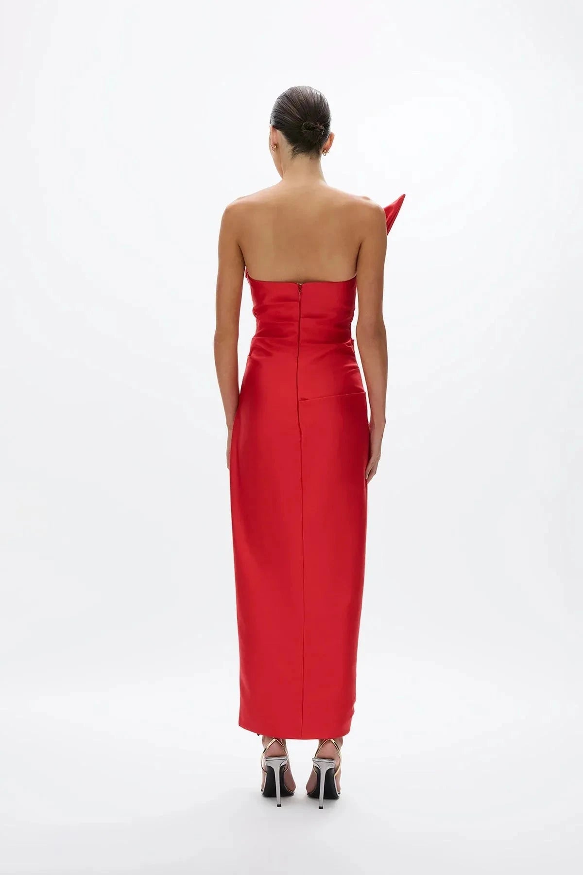 Draped Sheath One Shoulder Sleeveless Zipper Back High Slit Midi Length For Women Prom Dress by YiHuiw