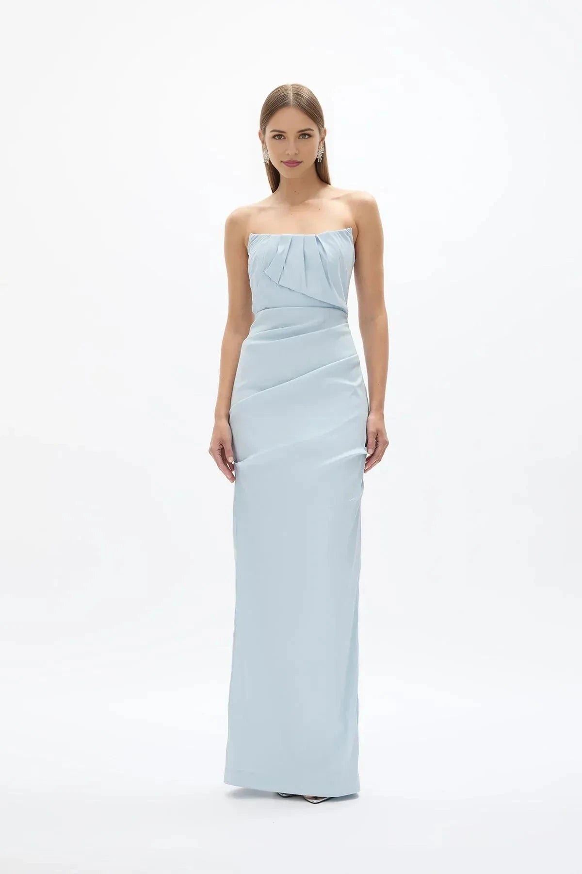 Draped Sheath Strapless Sleeveless Zipper Back High Slit Floor Length For Ladies Prom Dress by YiHuiw