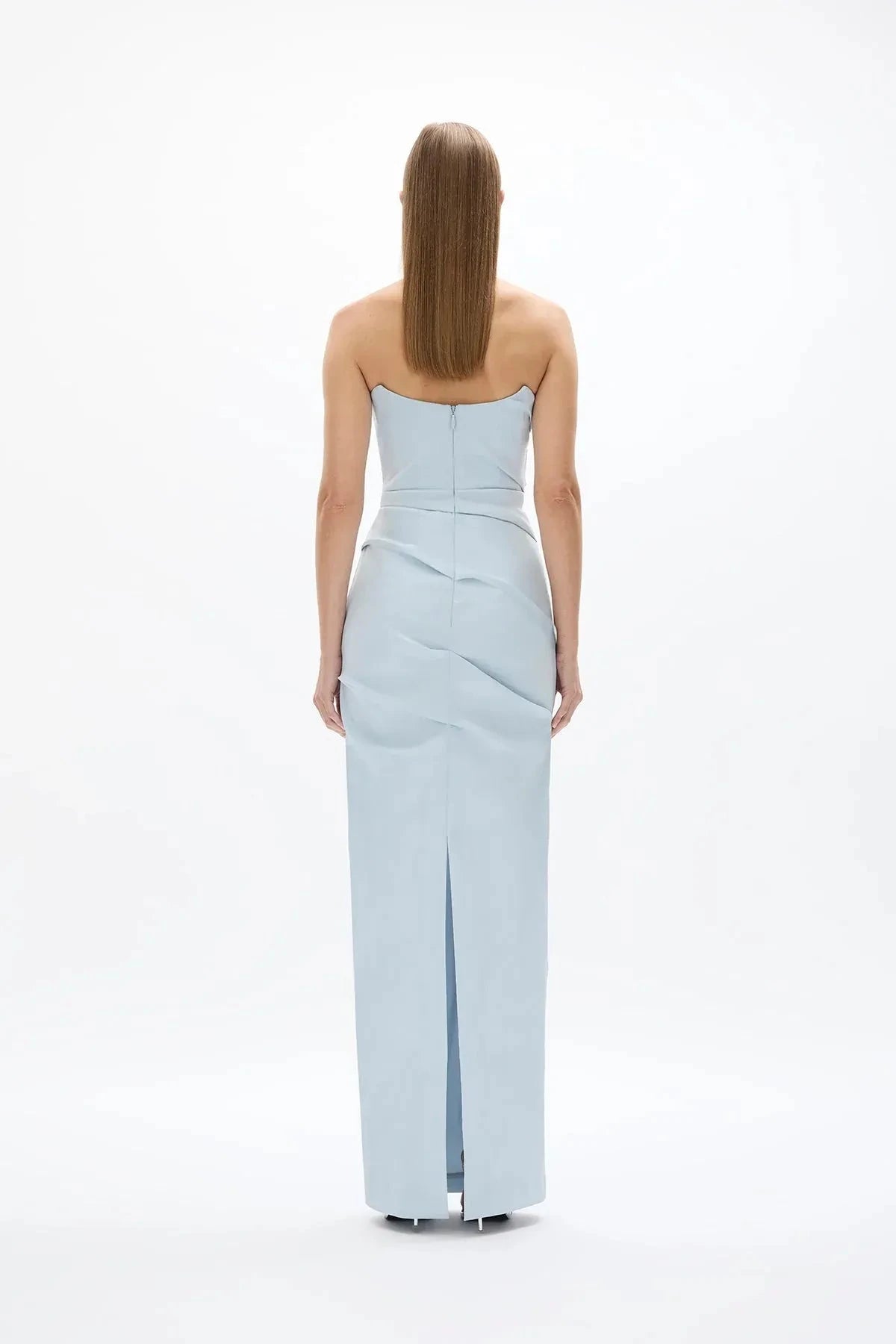 Draped Sheath Strapless Sleeveless Zipper Back High Slit Floor Length For Ladies Prom Dress by YiHuiw