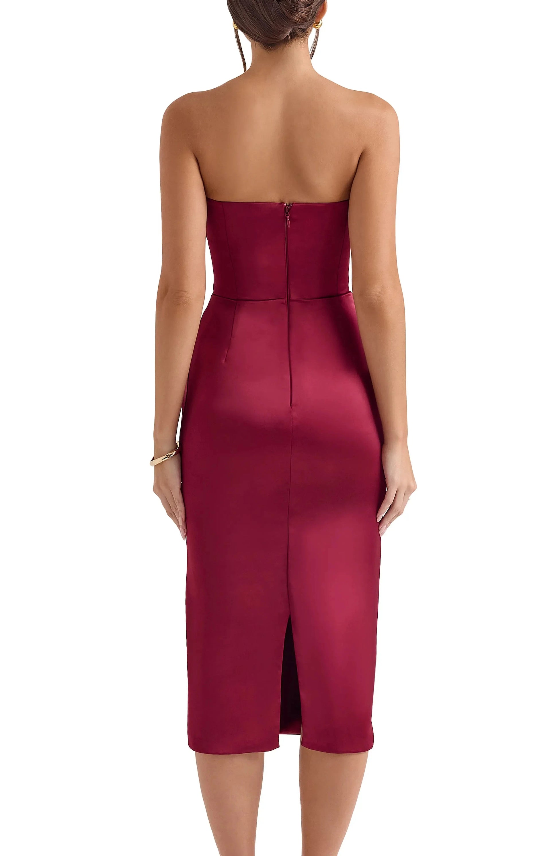 Draped Sheath Strapless Sleeveless Zipper Back Midi Length For Adults Evening Dress by YiHuiw