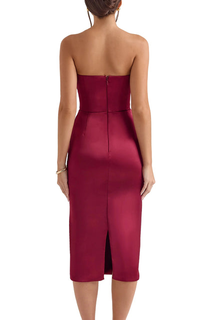 Draped Sheath Strapless Sleeveless Zipper Back Midi Length For Adults Evening Dress by YiHuiw