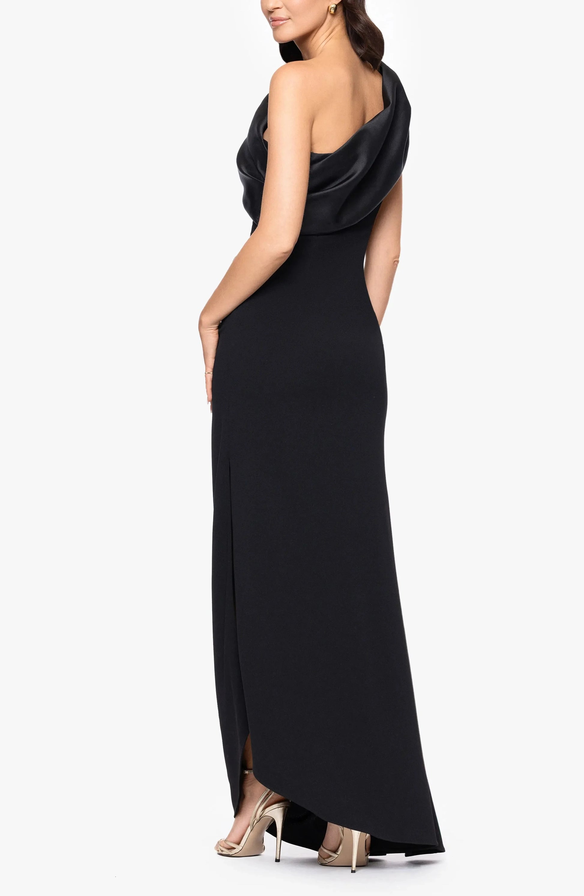Draped Shoulder Trumpet One Shoulder Sleeveless Open Back High Low Floor Length Evening Dress by YiHuiw