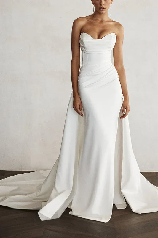 Mermaid Sweetheart Draped Floor-Length Wedding Dress - Yihuiw by Yihuiw