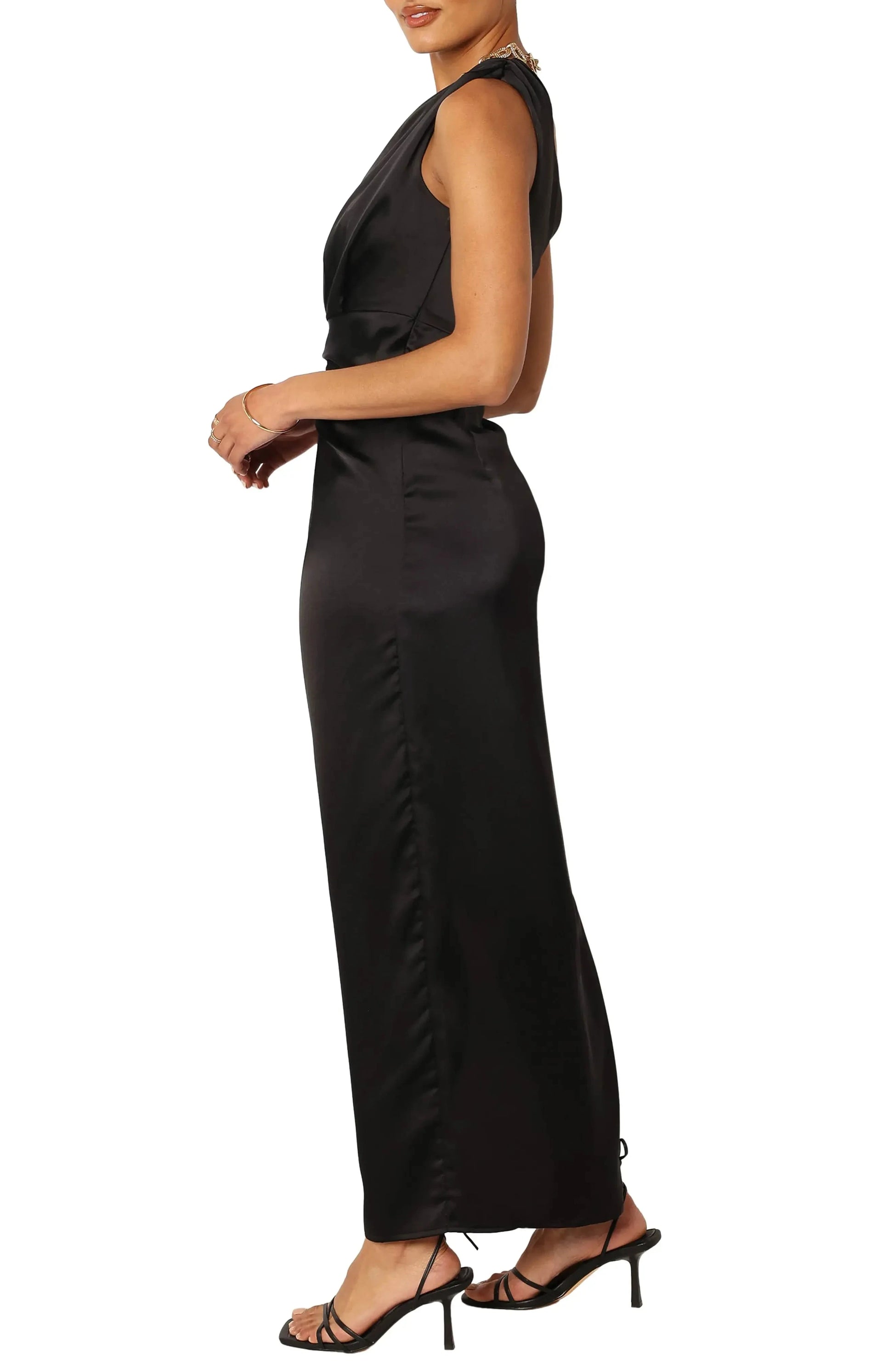 Draped Waist Sheath One Shoulder Sleeveless Open Back Midi Length For Adults Evening Dress by YiHuiw