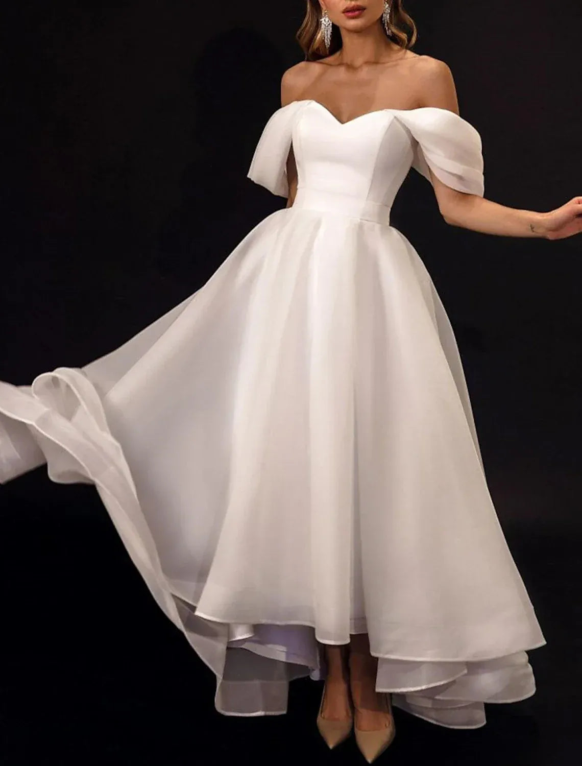 A-Line Off-Shoulder Ruffled Floor-Length Wedding Dress - Yihuiw by Yihuiw