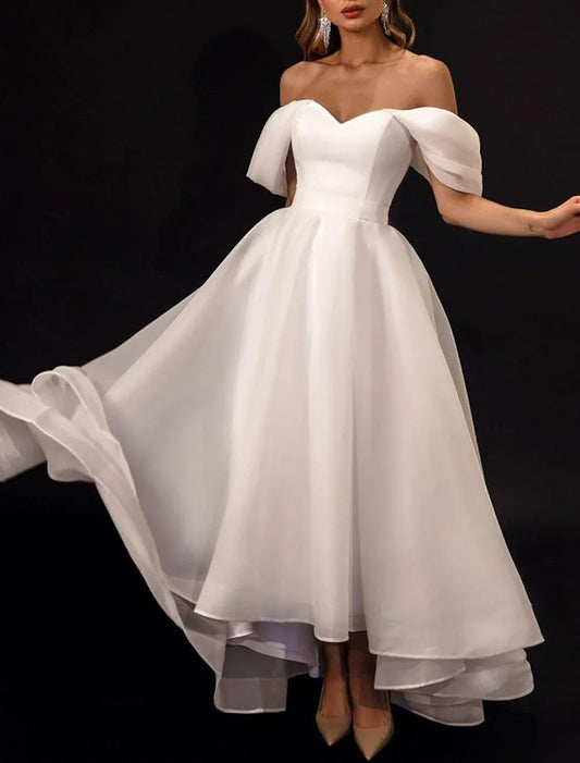 A-Line Off-Shoulder Ruffled Floor-Length Wedding Dress - Yihuiw by Yihuiw