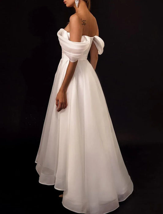 A-Line Off-Shoulder Ruffled Floor-Length Wedding Dress - Yihuiw by Yihuiw