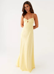 Dreamy A-Line V Neck Sleeveless Keyhole Cross-Back Floor-Length Prom Dress