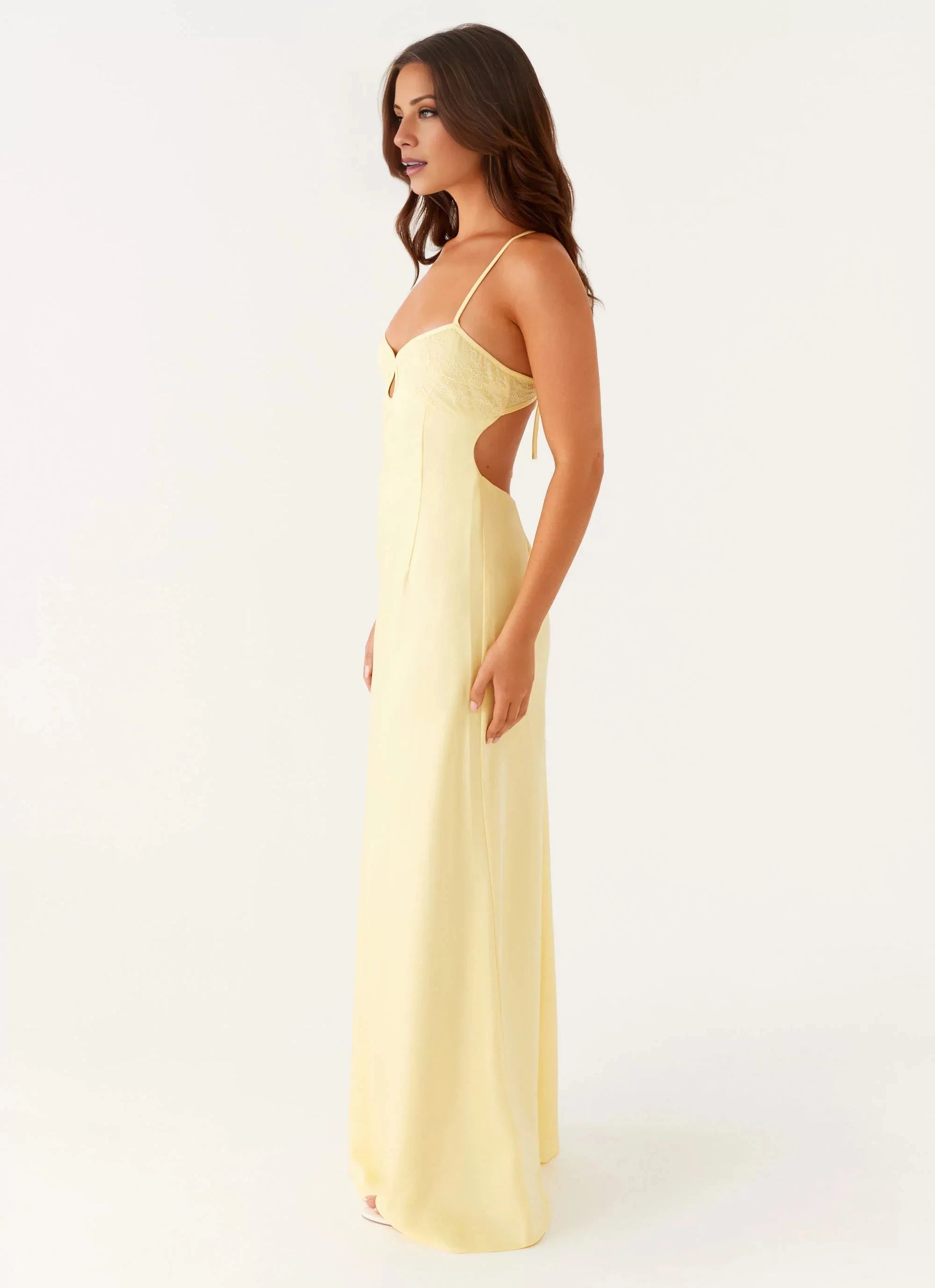 Dreamy A-Line V Neck Sleeveless Keyhole Cross-Back Floor-Length Prom Dress by YiHuiw